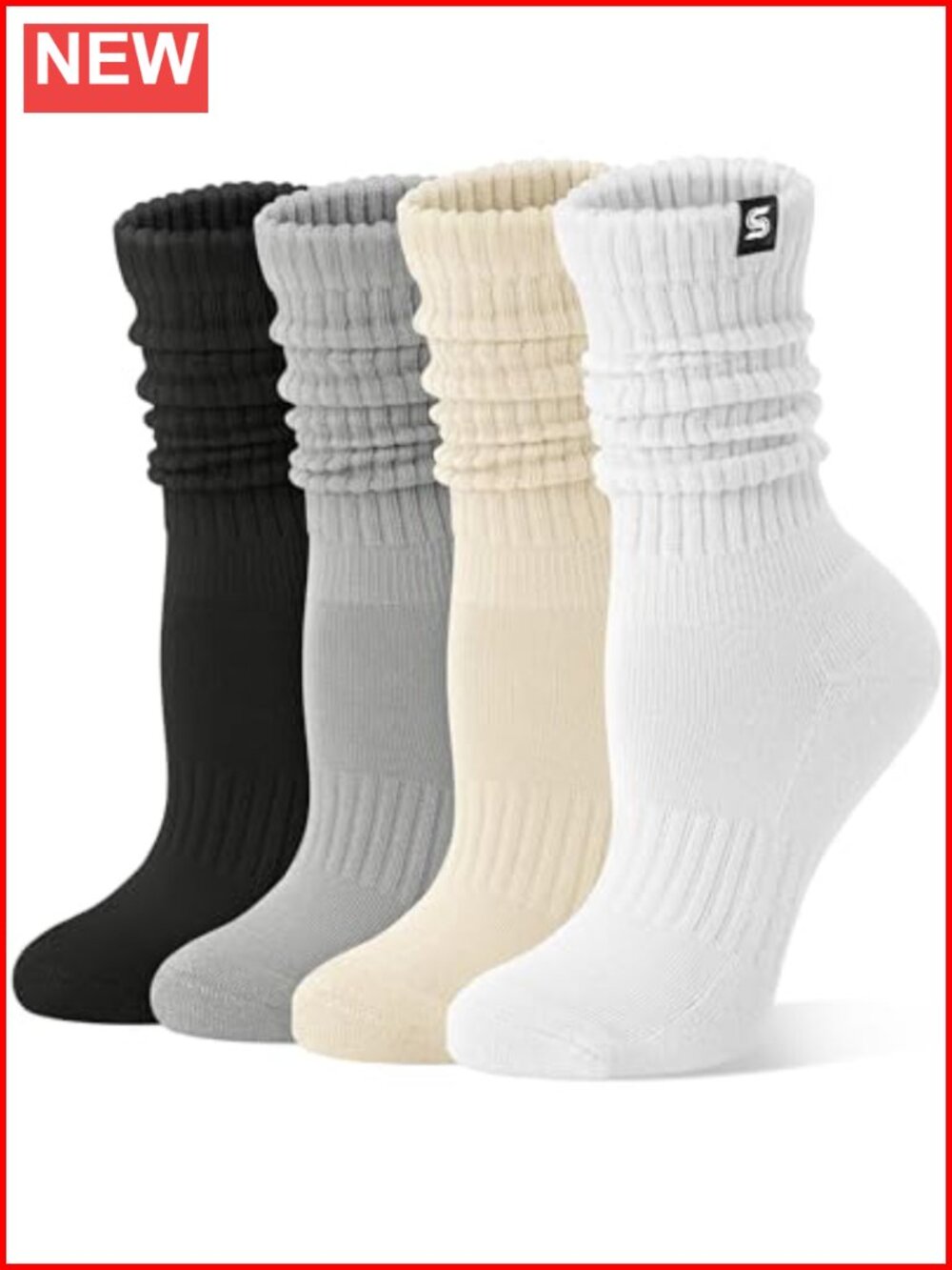 Womens Scrunch Slouch Socks Cotton Crew Boot Socks 4 Pairs